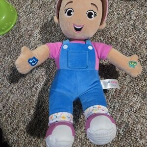 Colorful Plush Doll with Blue Overalls
